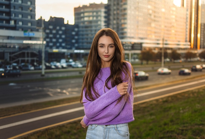 women, portrait, smiling, sweater, long hair, building, women outdoors, highway, arms crossed