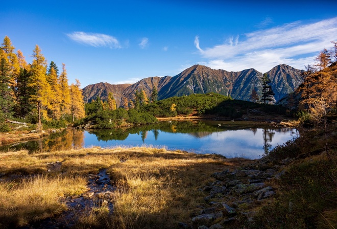 Горы, Озеро, Осень, Австрия, Деревья, Природа