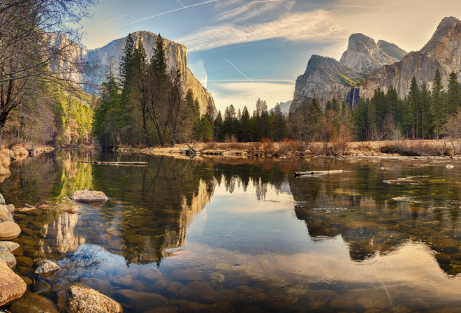 Yosemite national, Park, sunset, river, mountains