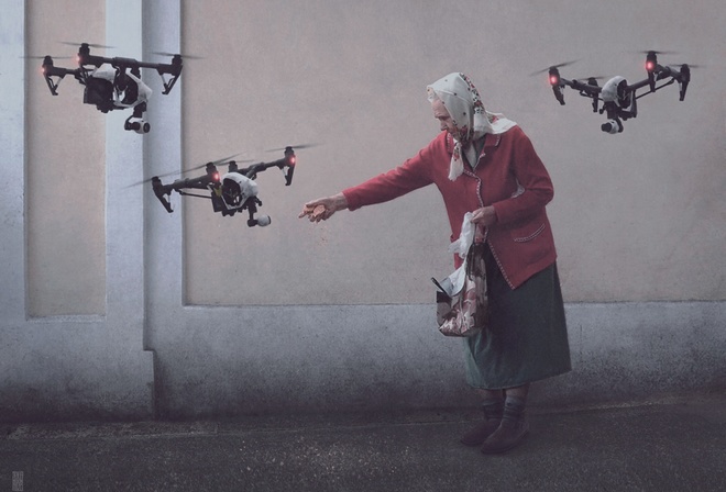 бабушка, дроны, Креатив