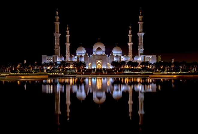 ночь, мечеть, огни