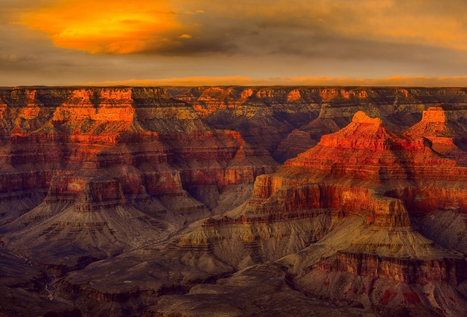 Grand Canyon National Park, evening, rocks, sunset, red rocks, mountain landscape, Colorado River, Arizona
