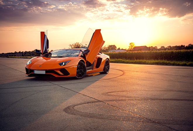 Orange, Lamborghini, Aventador