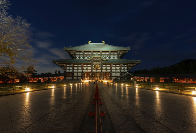 Япония, Храм, Todai-JI, Nara, Ночь, Город