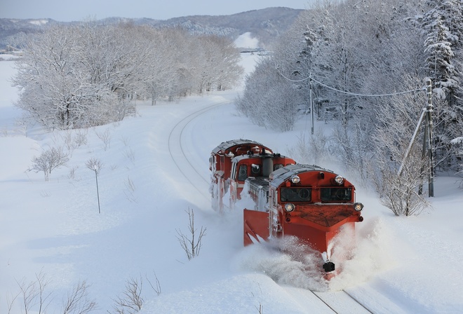 зима, сугробы, железная дорога, локомотив