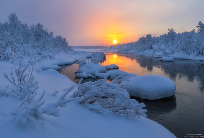 зима, речка, Север, фото, Андрей Олонцев