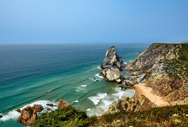 Португалия, Побережье, Океан, Cabo da Roca, Скала, Природа