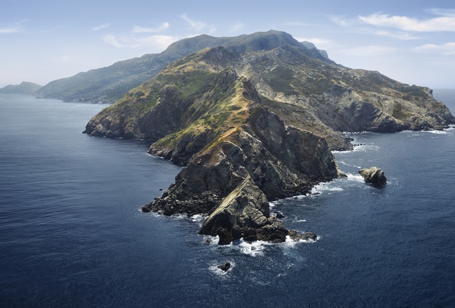 macos, catalina, mountains, island, morning