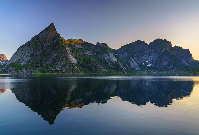 природа, горы, скала, озеро, отражение