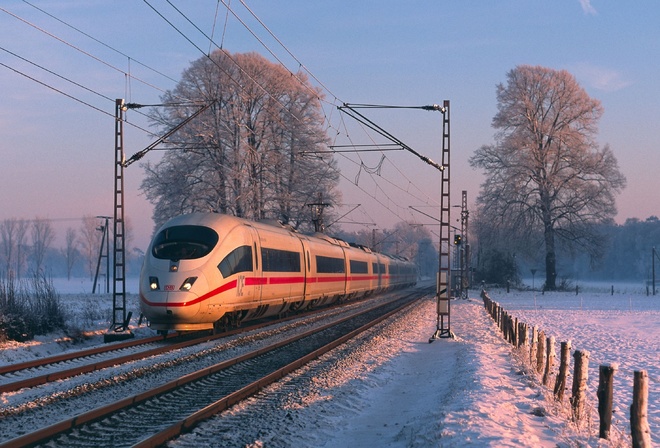 Deutsche Bahn,   , wintry landscape, ICE 3,  , , Diersfordt,  ,  -, North Rhine-Westphalia