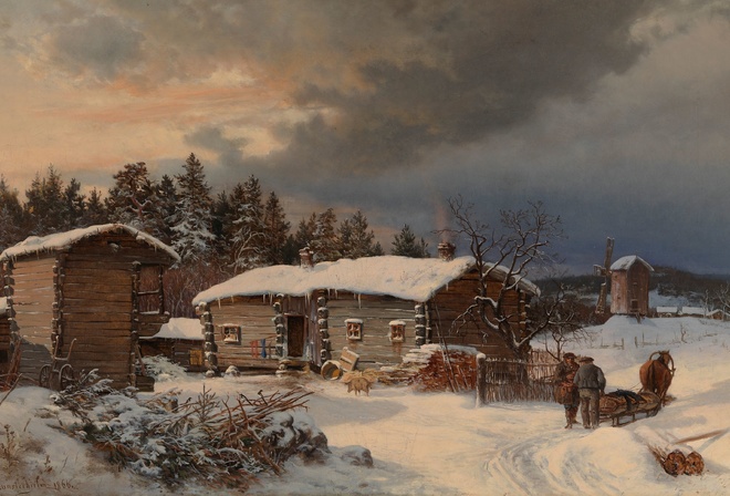 Hjalmar Munsterhjelm,  , 1866, Winter Landscape with Farmhouse in Hame,       , Finnish National Gallery