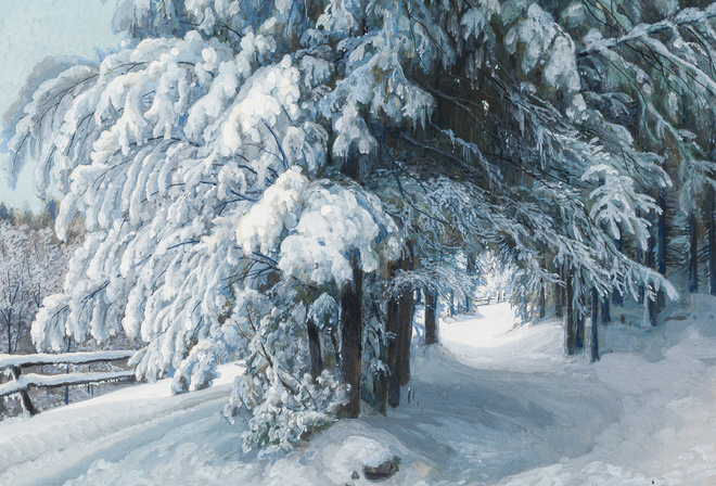 Winter motif near Mariazell, Зимний пейзаж возле Мариацелля, Karl Flieher, Карл Флиер, австрийский художник