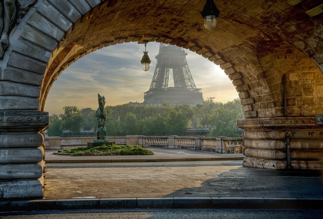 Paris, France, arch, Eiffel Tower