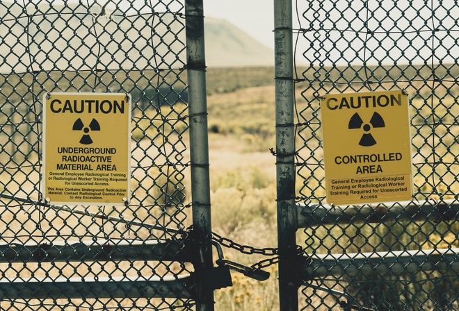 nuclear energy, radioactive waste, caution, Idaho, fence, radiation warning signs