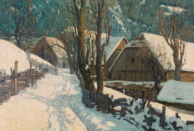 Josef Stoitzner, Austrian, 1945, Wintery village