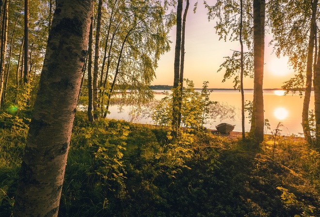 Lake Summanen, nature, Finland, Lapland, sunrise