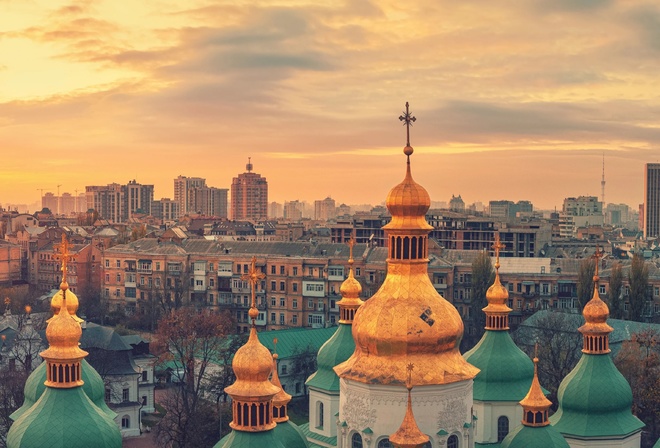 sunset, St Sophia Cathedral, Kyiv, Ukraine
