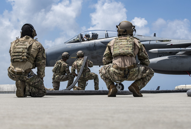 Air Force, McDonnell Douglas F-15 Eagle, twin-engine all-weather tactical fighter aircraft, Kadena Air Base, Japan