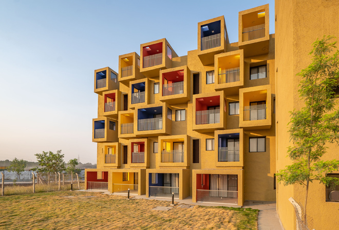 studio apartments, composition of coloured cuboids, Karnataka, India