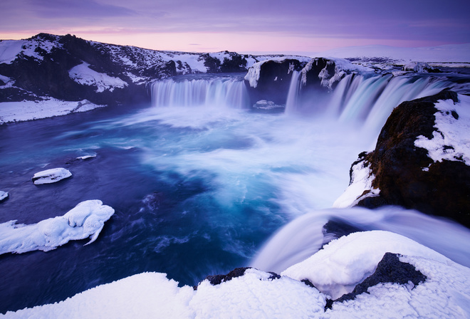 nature, winter, water, waterfall, Iceland, waterfall Godafoss
