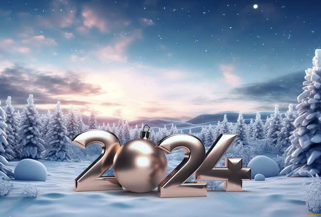 2024, snow, new year, ornament