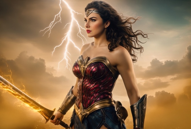 wonder, woman, swooping, hero