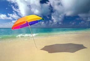 зонтик, тень, белый песочек, вода