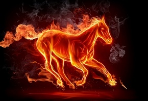 огненный рисунок, лошадь, дым