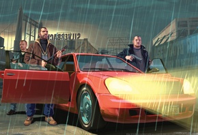 Grand theft auto 4, машины, дождь, Gta
