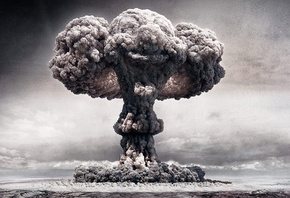 взрыв, клоун, серое фото, гриб, ядерный, оружие массового уничтожения
