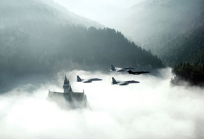 обои Aircrafts in the sky, morning, smoke Aircrafts in the sky, morning, smoke