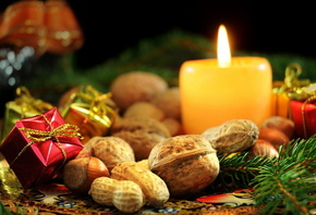 праздник, к празднику, свеча, подарки, орехи