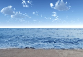 Море, волны, волна, вода, берег, пляж, песок, небо, голубое, облака, лето,  ...