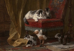, , , Painting, , , cat, kitten, chair, , five, , art