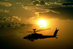 apache, закат, sunset, вертолет, Helicopter