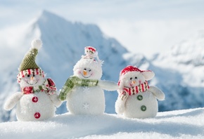 весёлые, White snowmans, зима, снеговики, новый год