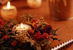 огонь, обои, рождество, теплота, настроение, новый год, свеча, украшения, ф ...