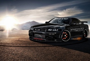 gtr, nissan skyline, black