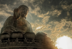 небо, солнце, облака, статуя, Будда