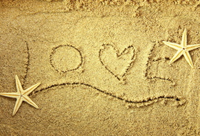 слова, love, сердце, Песок, любовь, звезда