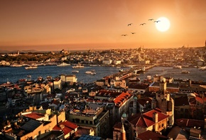вечер, city, закат, стамбул, Turkey, панорама, scenery, istanbul