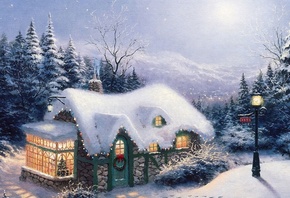 , , thomas kinkade, new year, christmas, silent night, 