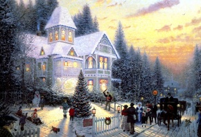  , Victorian christmas, christmas, thomas kinkade, christmas tree, cottage