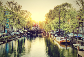 , netherlands, , , , amsterdam, Canal at sunrise