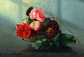 обои рисованые, Алексей Антонв, фрукты, ваза