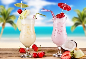 cocktails, strawberries, summer, glasses, cocktail, fruits, food