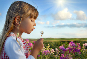 children, roses, child, summer, sky, happy, happiness, Little girl, clouds, ...