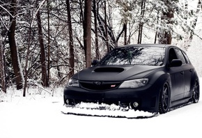 Subaru, winter, black, snow, car, wrx-sti, hellaflush, tuning, ,  ...