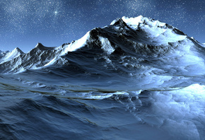 скалы, горы, звезды, Пейзаж, снег, 3200х1200