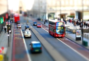 , , tilt shift, , , double-decker, 